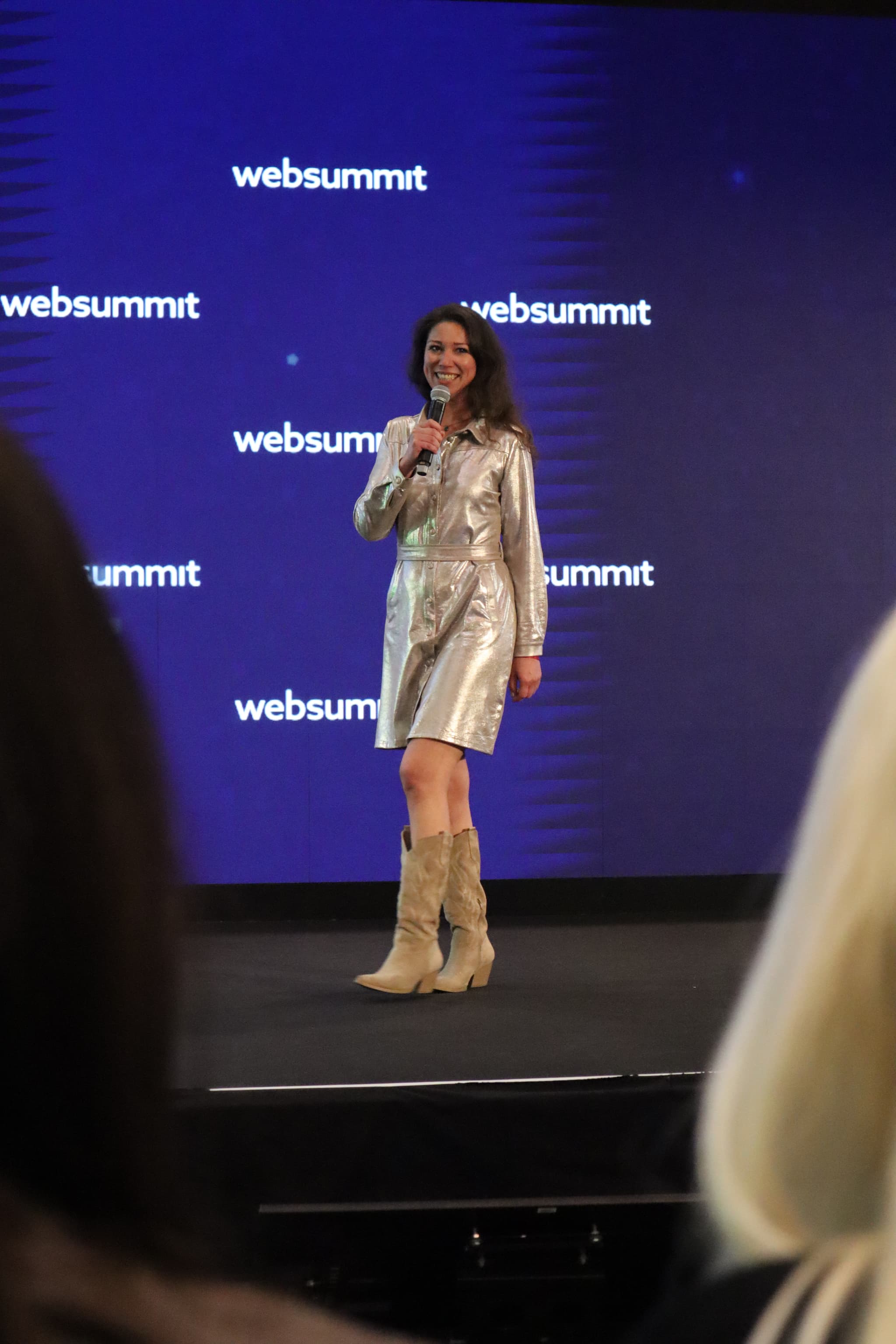 Web Summit 2024 Startup Showcase pitch stage featuring Gina Schinkel presenting Driftawave